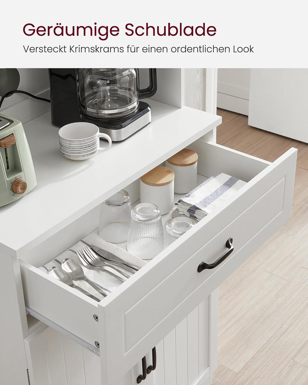 VASAGLE Küchenschrank, für Mikrowellen geeignet, Glastüren, Schublade