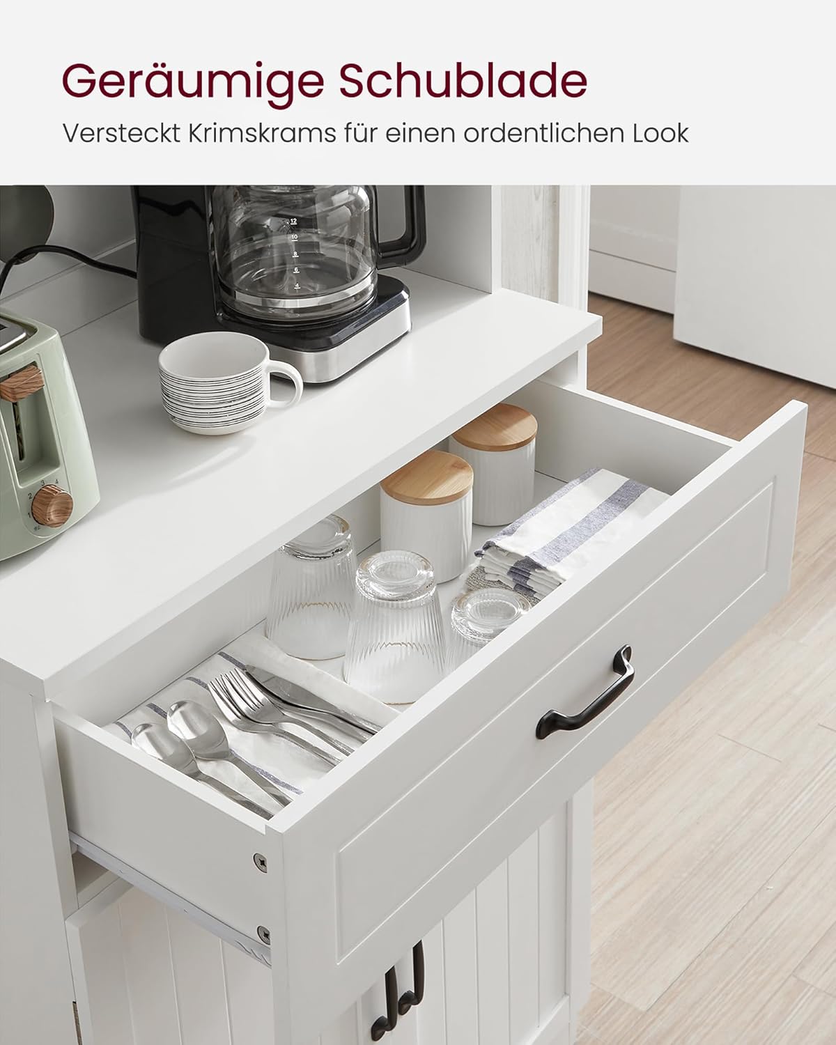 VASAGLE Küchenschrank, für Mikrowellen geeignet, Glastüren, Schublade