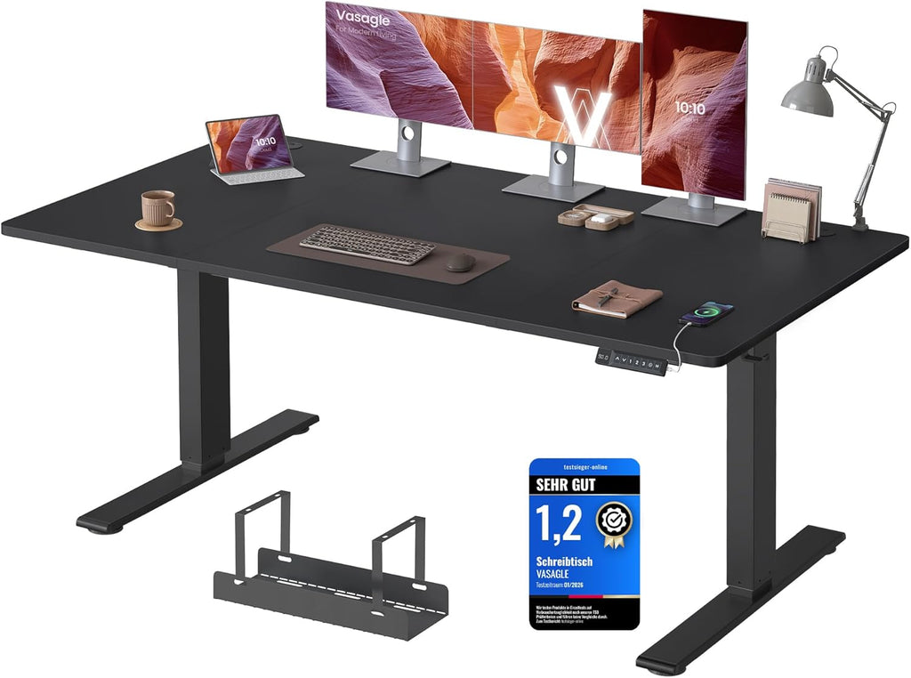 VASAGLE Höhenverstellbarer Schreibtisch, 160 x 80 cm, USB-C-Anschluss