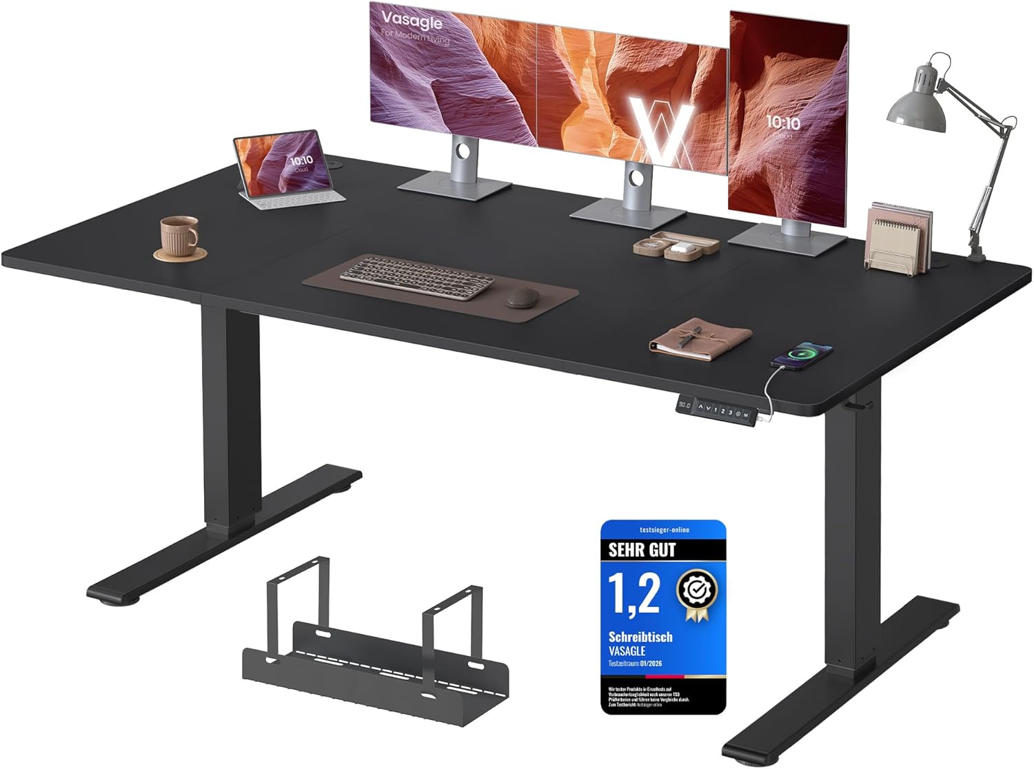 VASAGLE Höhenverstellbarer Schreibtisch, 160 x 80 cm, USB-C-Anschluss