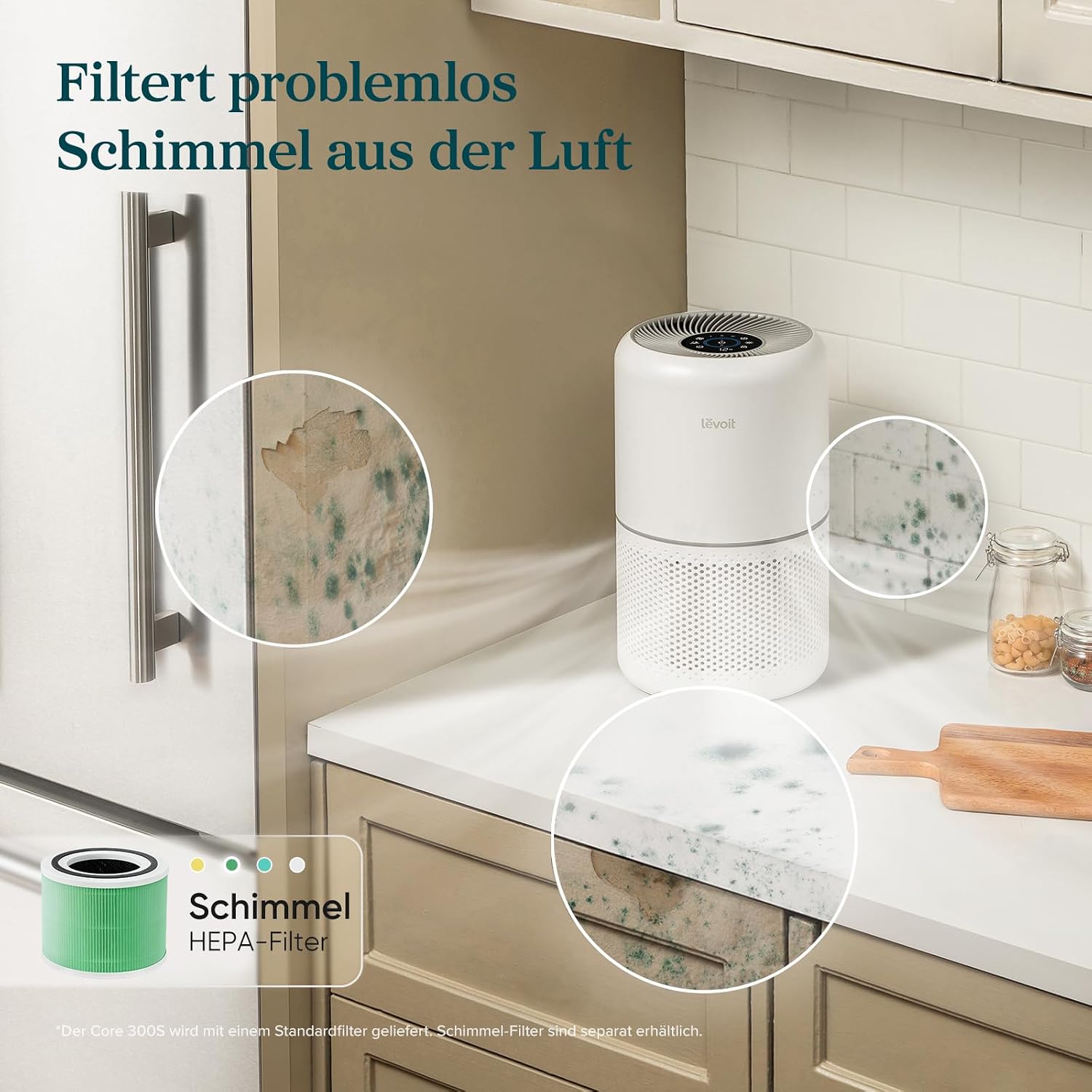 Levoit Core 300S Luftreiniger Allergiker mit APP, Auto-Modus, bis 50㎡, Weiß