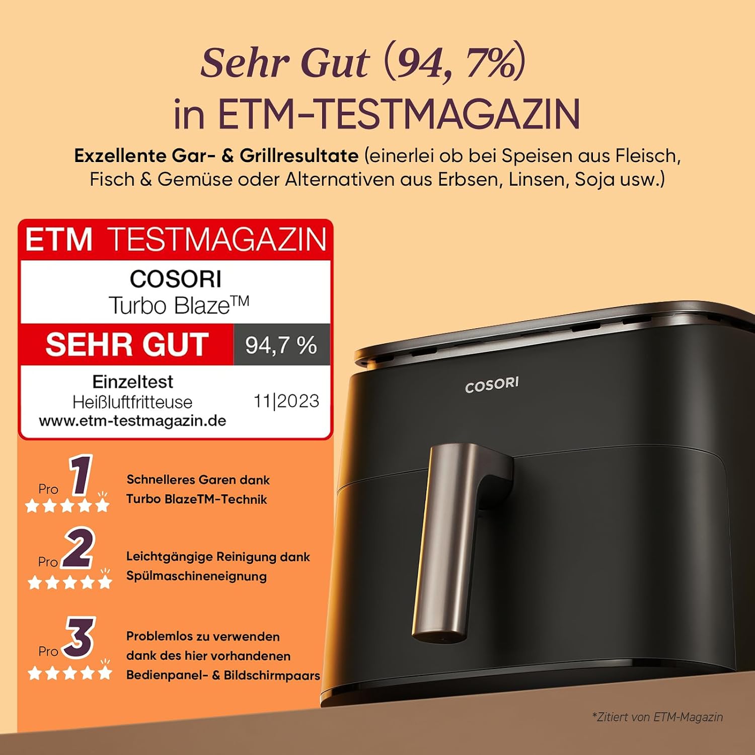 Cosori Airfryer, Turboblaze, 9-in-1 6L Heißluftfritteuse