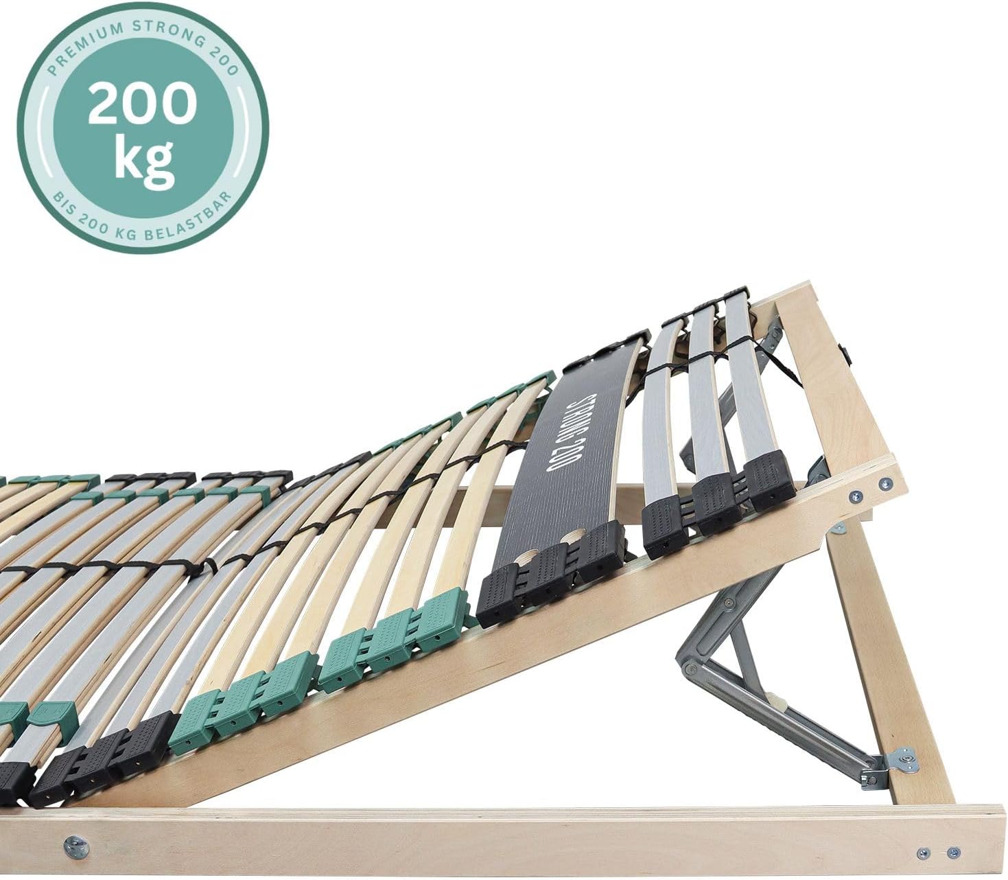 Lattenrost 140x200 Premium Strong bis 200Kg, Kopfteil verstellbar, 7-Zonen-Lattenrost mit 42 Latten, Made in Germany, extra stabil aus Buchenholz