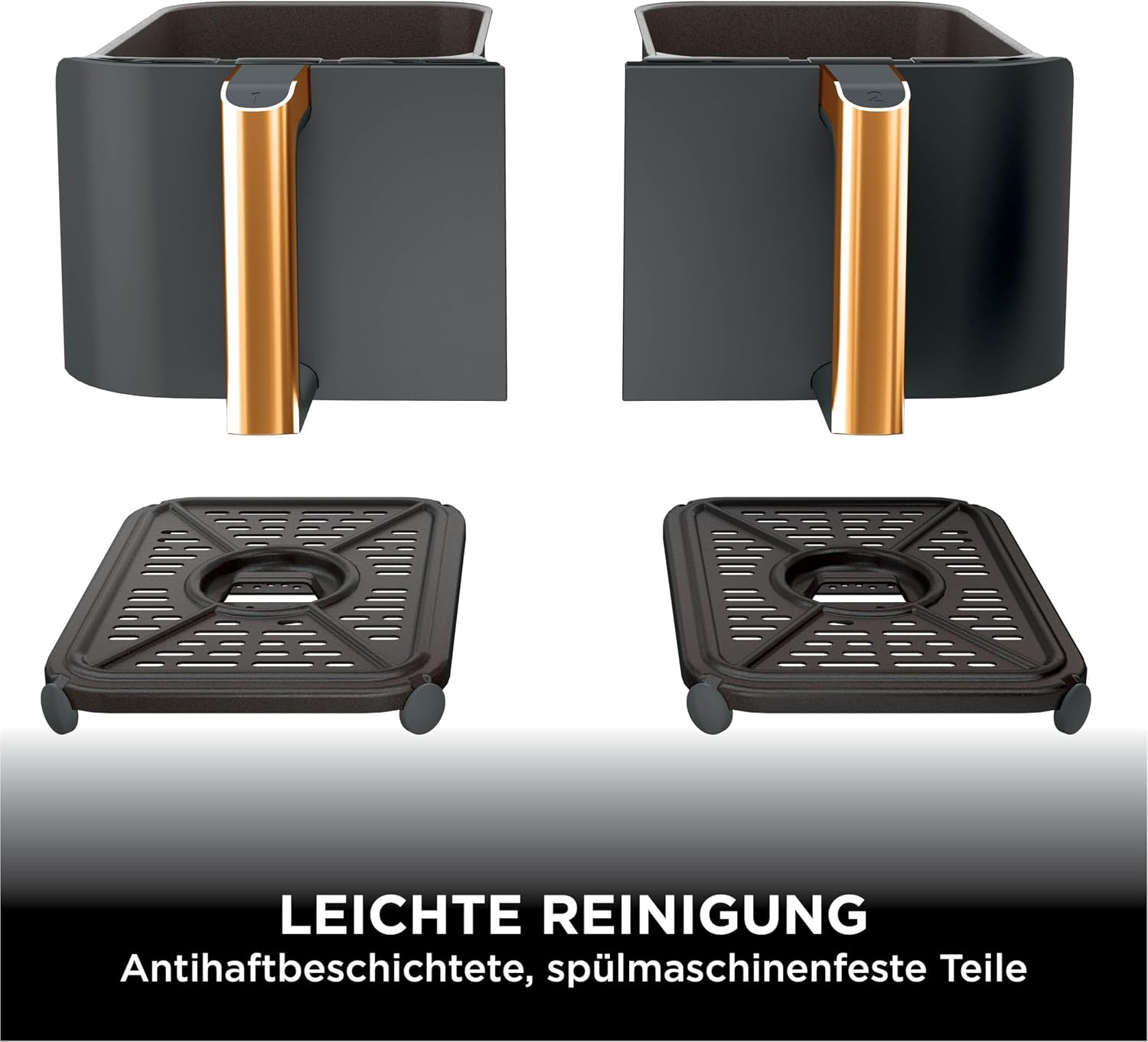 Ninja Foodi MAX Dual Zone Heißluftfritteuse, 9,5L Airfryer, 2 Fächer, mit Zange, Antihaftbeschichtung, spülmaschinenfeste Körbe, 6-in-1, Amazon Exklusiv, Kupfer/Schwarz, AF400EUCP