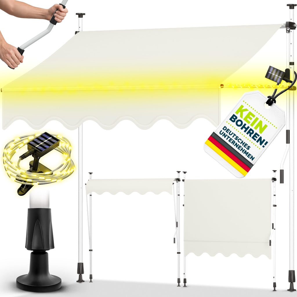 tillvex Klemmmarkise 350cm breit mit Handkurbel | Balkonmarkise ohne Bohren