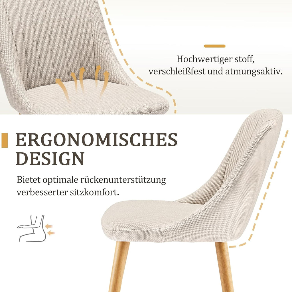 Esszimmerstühle Beige 4er Set Holzbeine Polsterstuhl Küchenstuhl aus Polyester Stühle Esszimmer Wohnzimmerstuhl für Esszimmer Küche Büro