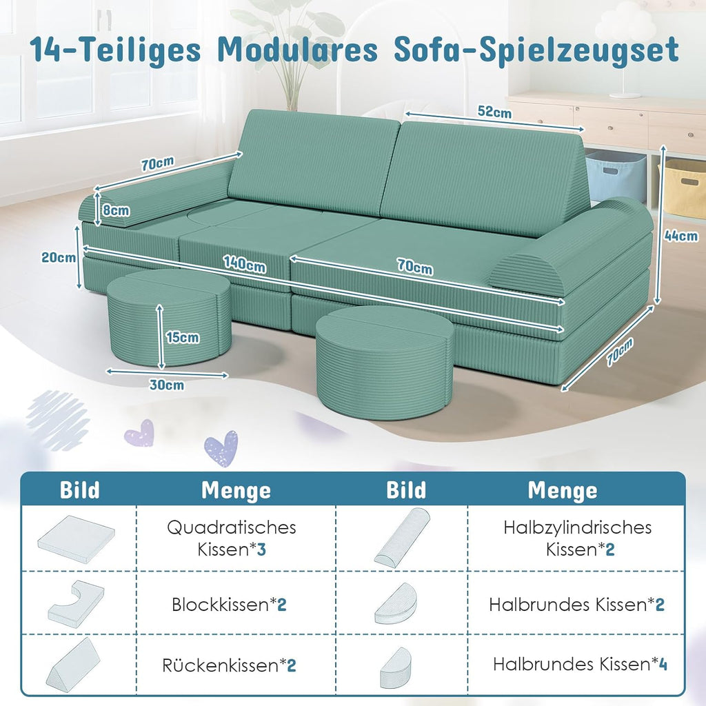 MAMIZO Spielsofa Cord, Kindersofa-Bausteine,Spielsofa für Kinder Oeko-TEX