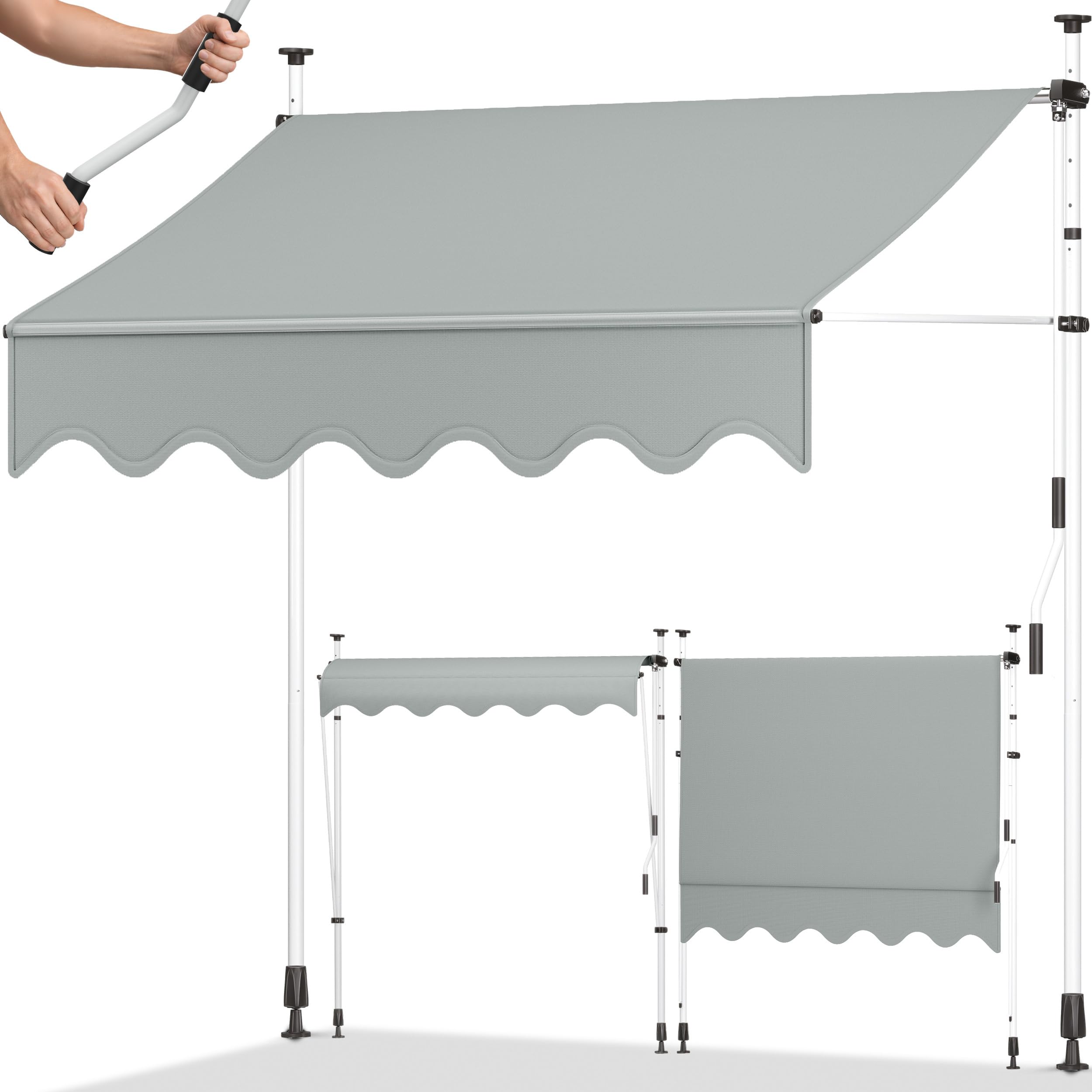 tillvex Klemmmarkise 350cm breit mit Handkurbel | Balkonmarkise ohne Bohren