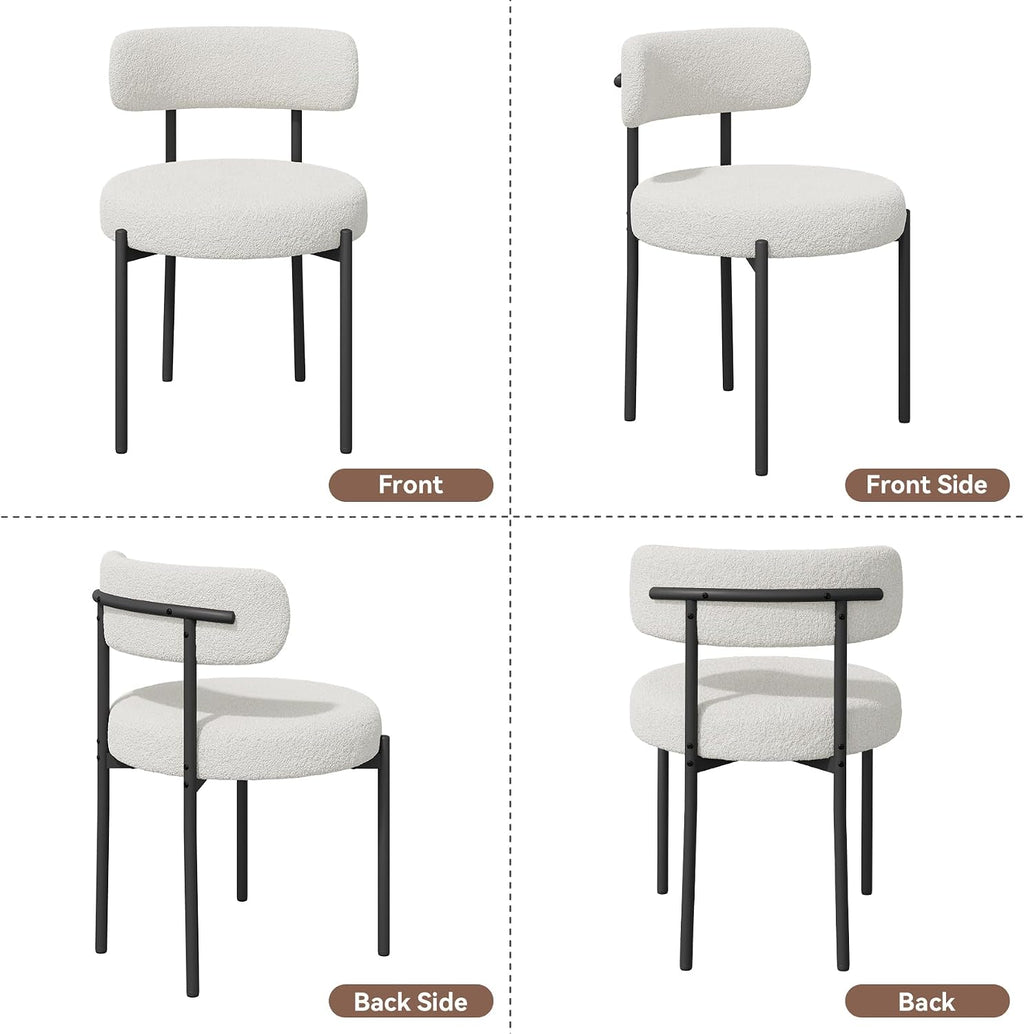 Hawthyhome Esszimmerstühle 4er Set丨Teddy Stoff Runde Boucle Stühle·Mid-Century gepolsterte Küchenstühle·Dining Chairs mit Metallbeinen·Creme Wei߷