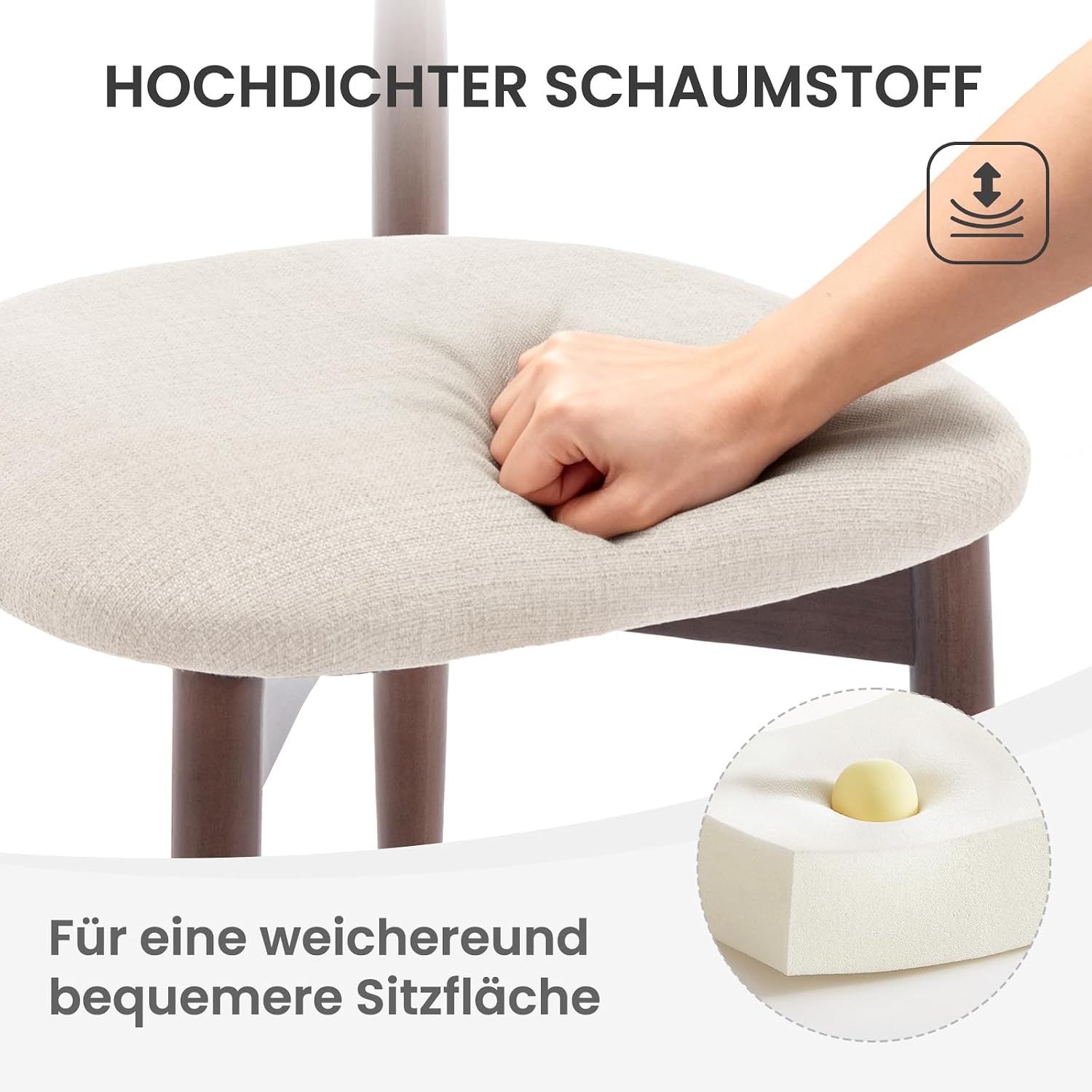 COLAMY Küchenstuhl Esszimmerstühle 4er Set, Moderne Polsterstuhl Essstühle mit Fester Rückenlehne, Stoff Esszimmerstühl mit Holzbein für Esszimmer, Küche, Restaurant, Beige