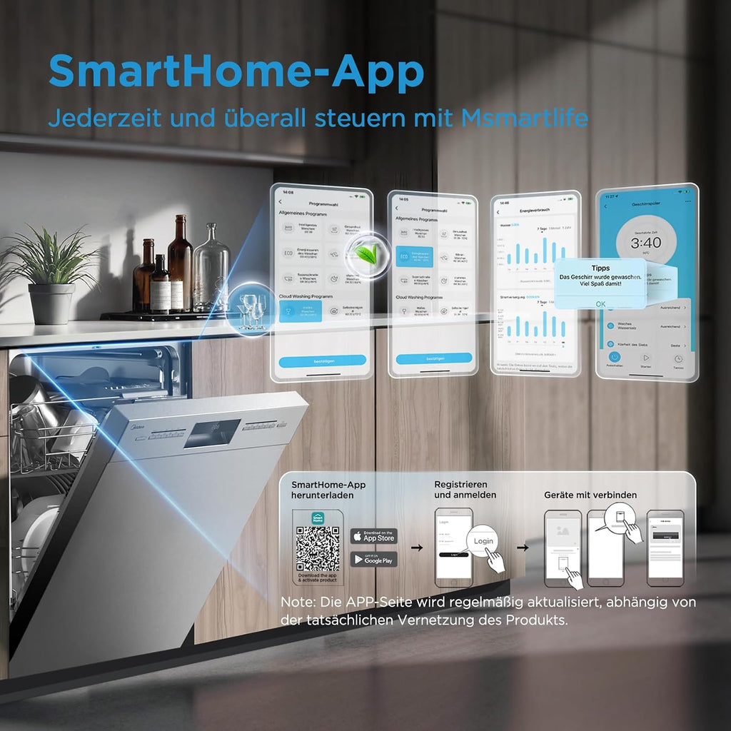 Midea Geschirrspüler Unterbau 60cm Spülmaschine Einbau 14 Maßgedecke EEK C