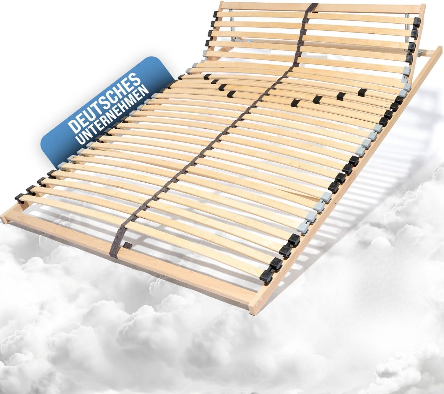 Coemo 7-Zonen Lattenrost Ergo 140x200 Lattenrahmen - verstellbares Kopfteil - Buche Rahmen- 28 Federleisten- Bettrahmen 140x200cm passend für Queensize Bett- geeignet für alle Matratzen