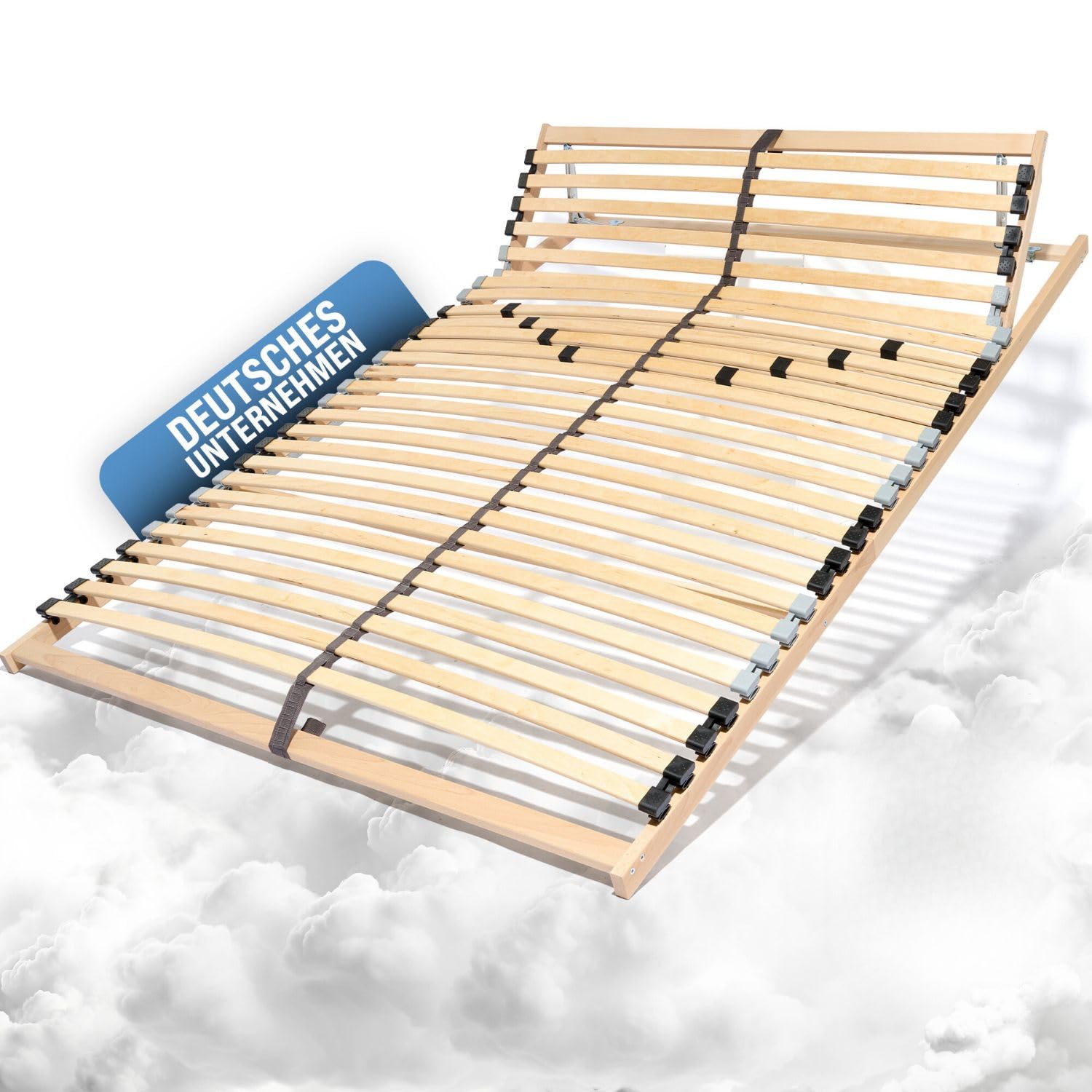 Coemo 7-Zonen Lattenrost Ergo 140x200 Lattenrahmen - verstellbares Kopfteil - Buche Rahmen- 28 Federleisten- Bettrahmen 140x200cm passend für Queensize Bett- geeignet für alle Matratzen