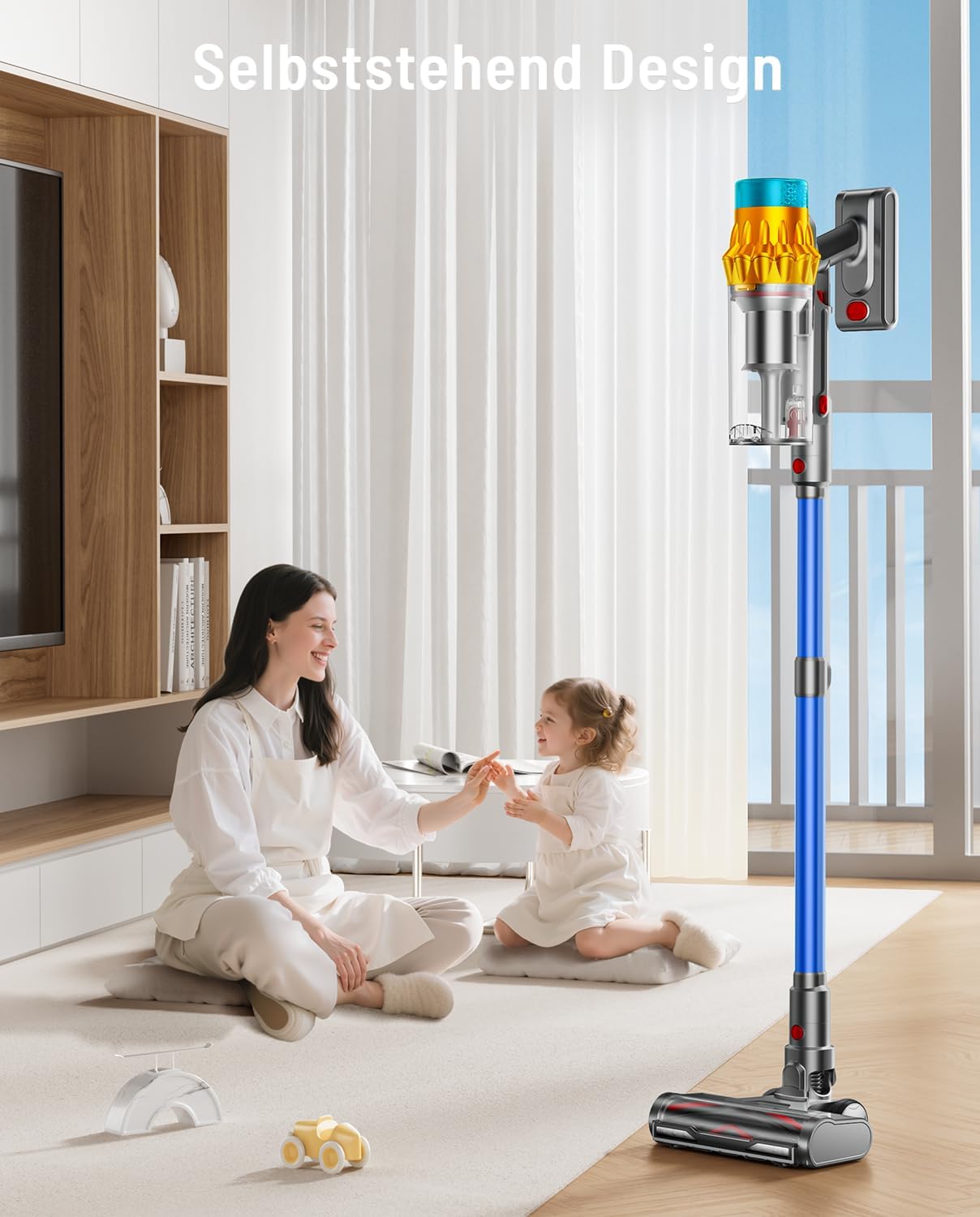 Akku Staubsauger Kabellos, 50KPA/600W/70Min, Selbststehend, 1,8L
