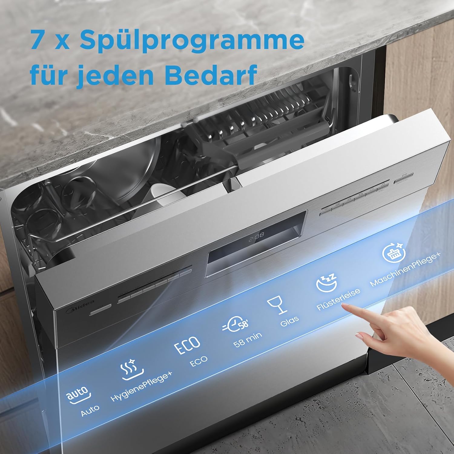 Midea Geschirrspüler Unterbau 60cm Spülmaschine Einbau 14 Maßgedecke EEK C
