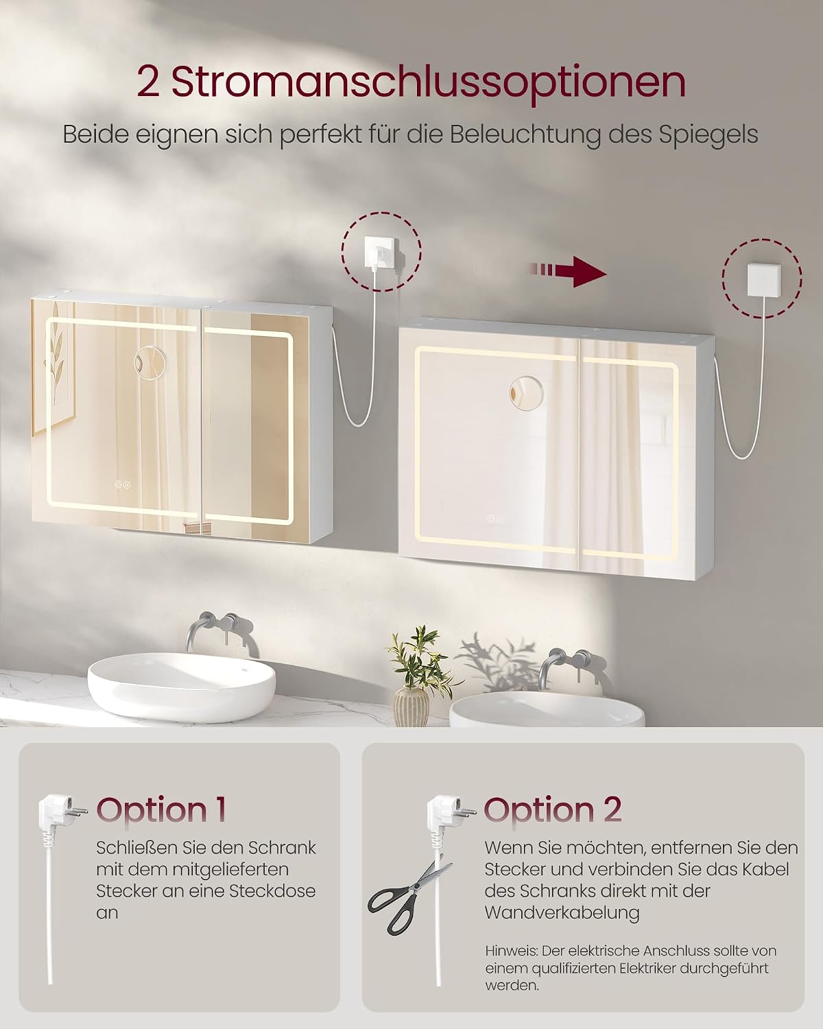 VASAGLE Spiegelschrank mit Beleuchtung, Wandschrank, 16,5 x 80 x 60 cm