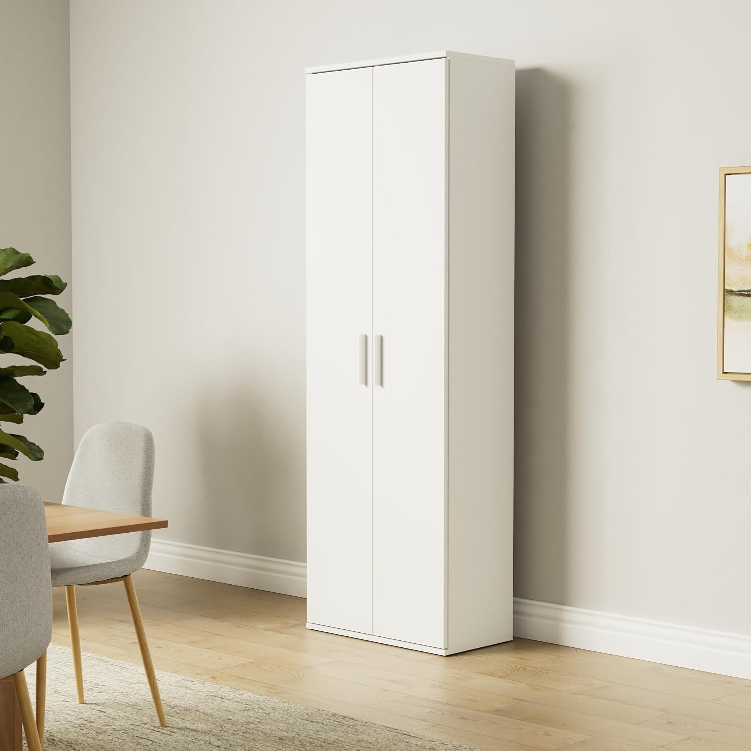 mokebo Mehrzweckschrank Besenschrank (60x180 cm) 'Der Lange' Made in Germany aus Holz auch als Haushaltsschrank Putzschrank Vorratsschrank Flurschrank Weiß