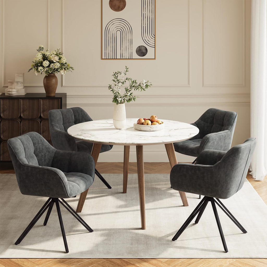 COLAMY Drehstühle für Esszimmer, 2er Set, Drehbare Polsterstühle mit Armlehnen und Rückenlehne, Bequeme Küchenstühle für Wohnzimmer & Essbereich, Beige