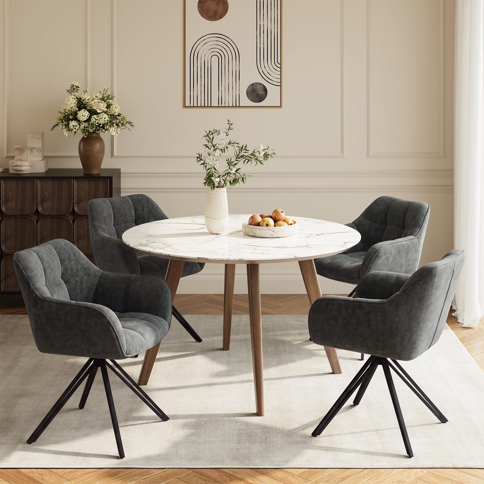 COLAMY Drehstühle für Esszimmer, 2er Set, Drehbare Polsterstühle mit Armlehnen und Rückenlehne, Bequeme Küchenstühle für Wohnzimmer & Essbereich, Beige