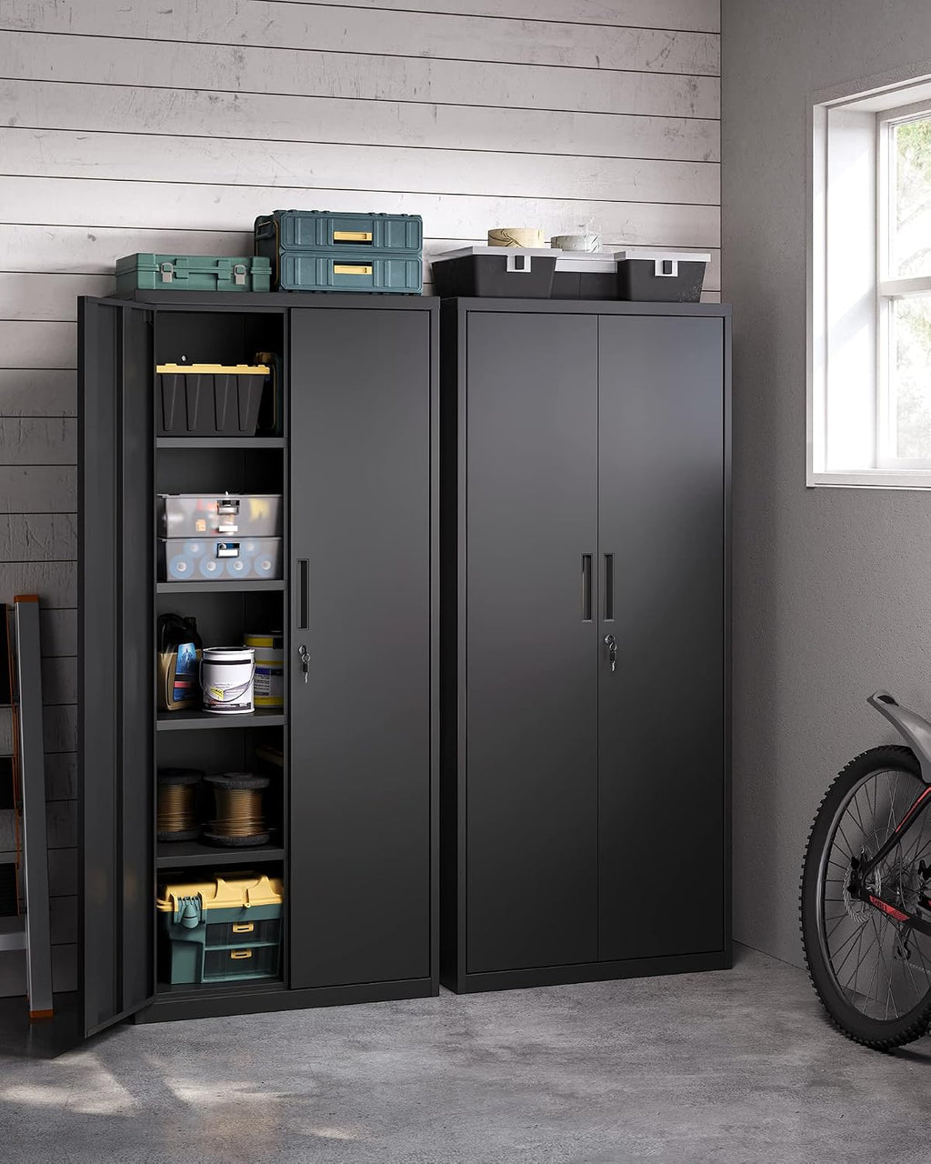 SONGMICS Aktenschrank, Doppeltüren, Schloss, 5 Ebenen, 80 x 40 x 180 cm