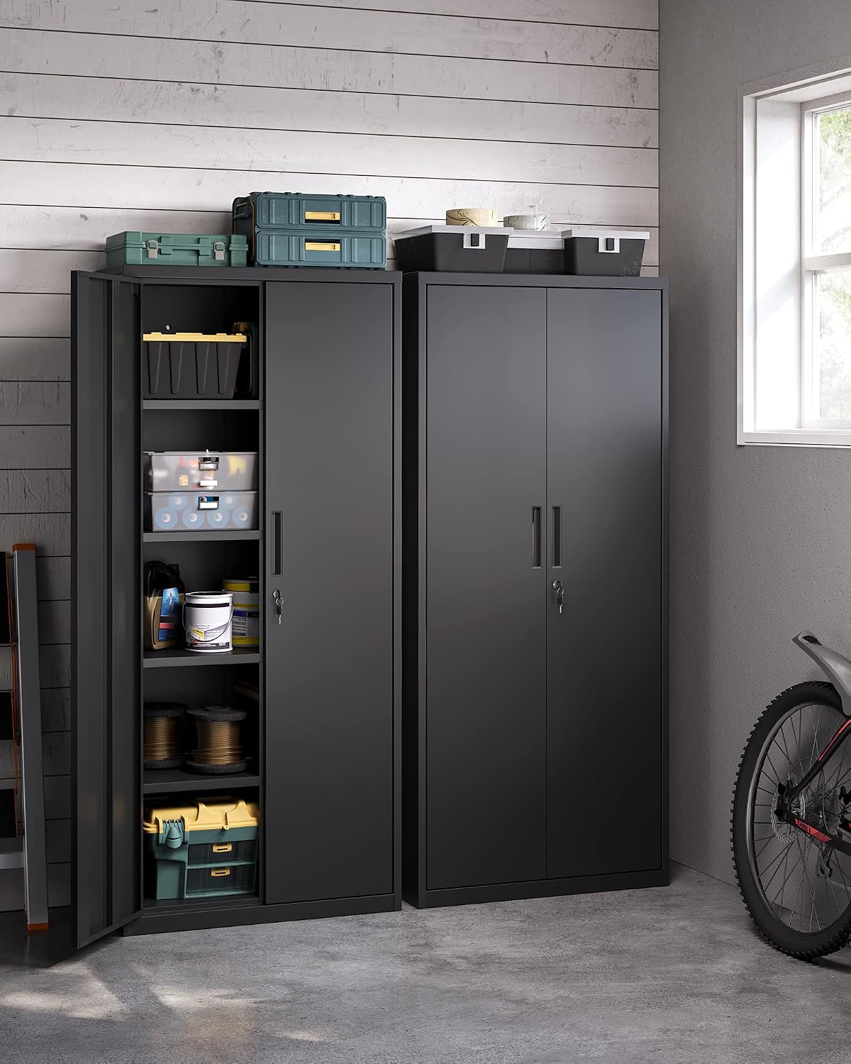 SONGMICS Aktenschrank, Doppeltüren, Schloss, 5 Ebenen, 80 x 40 x 180 cm