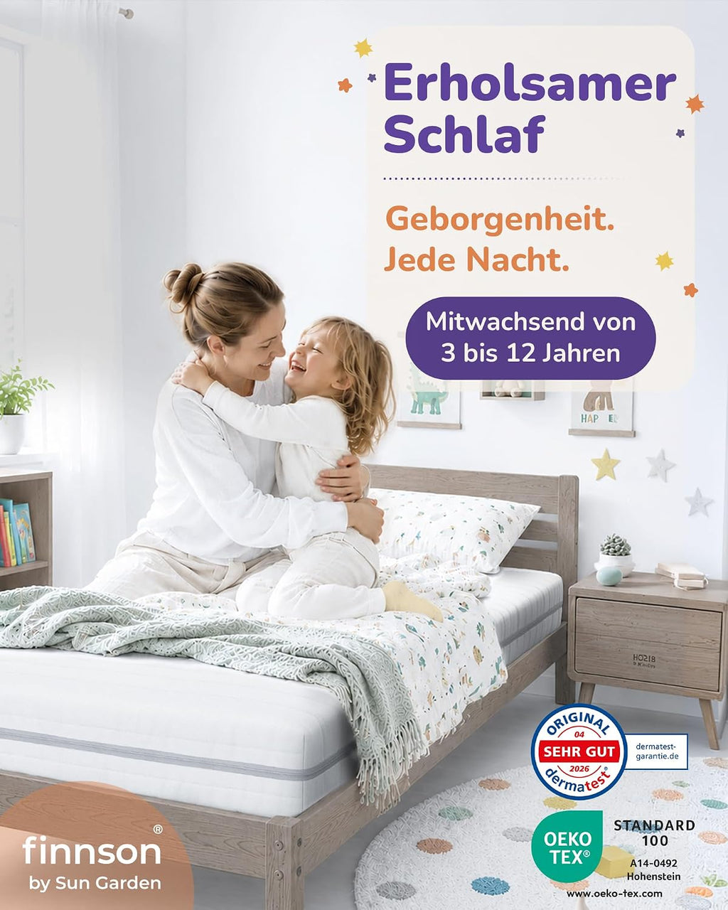 Sun Garden Kindermatratze 90x200 cm, 3-12 Jahre, 15 cm Komfortschaum RG28