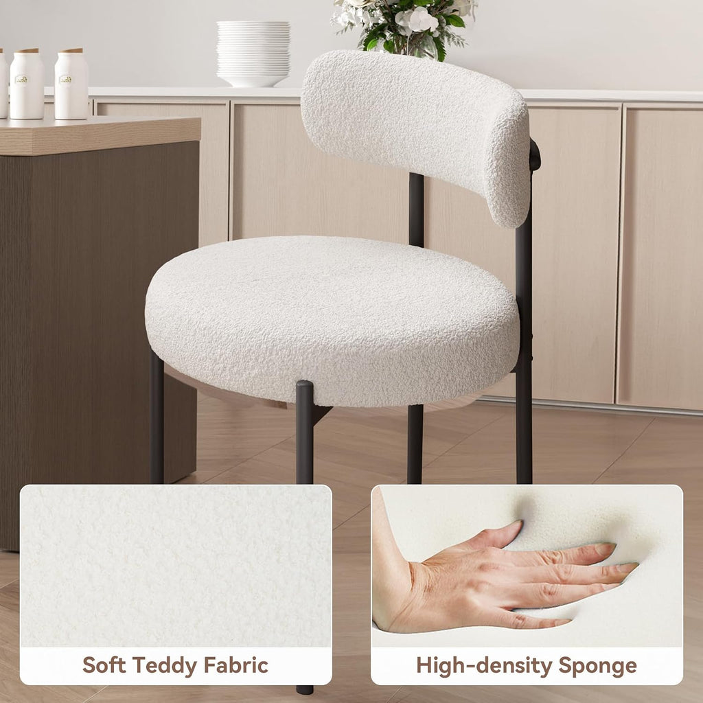 Hawthyhome Esszimmerstühle 4er Set丨Teddy Stoff Runde Boucle Stühle·Mid-Century gepolsterte Küchenstühle·Dining Chairs mit Metallbeinen·Creme Wei߷