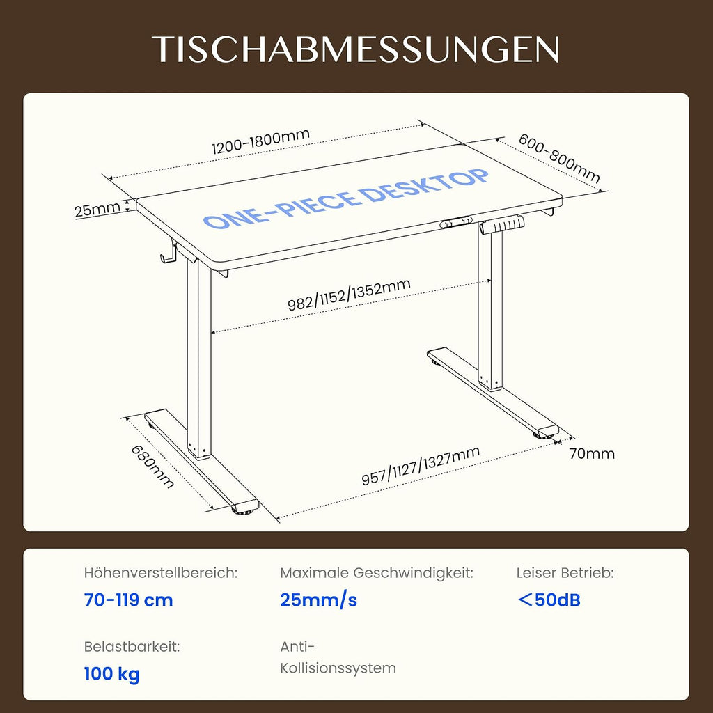 FLEXISPOT Höhenverstellbarer Schreibtisch elektrisch, Doppelmotor 160x80 cm