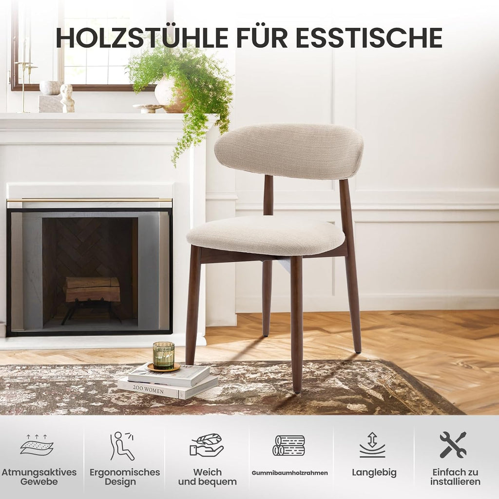 COLAMY Küchenstuhl Esszimmerstühle 4er Set, Moderne Polsterstuhl Essstühle mit Fester Rückenlehne, Stoff Esszimmerstühl mit Holzbein für Esszimmer, Küche, Restaurant, Beige