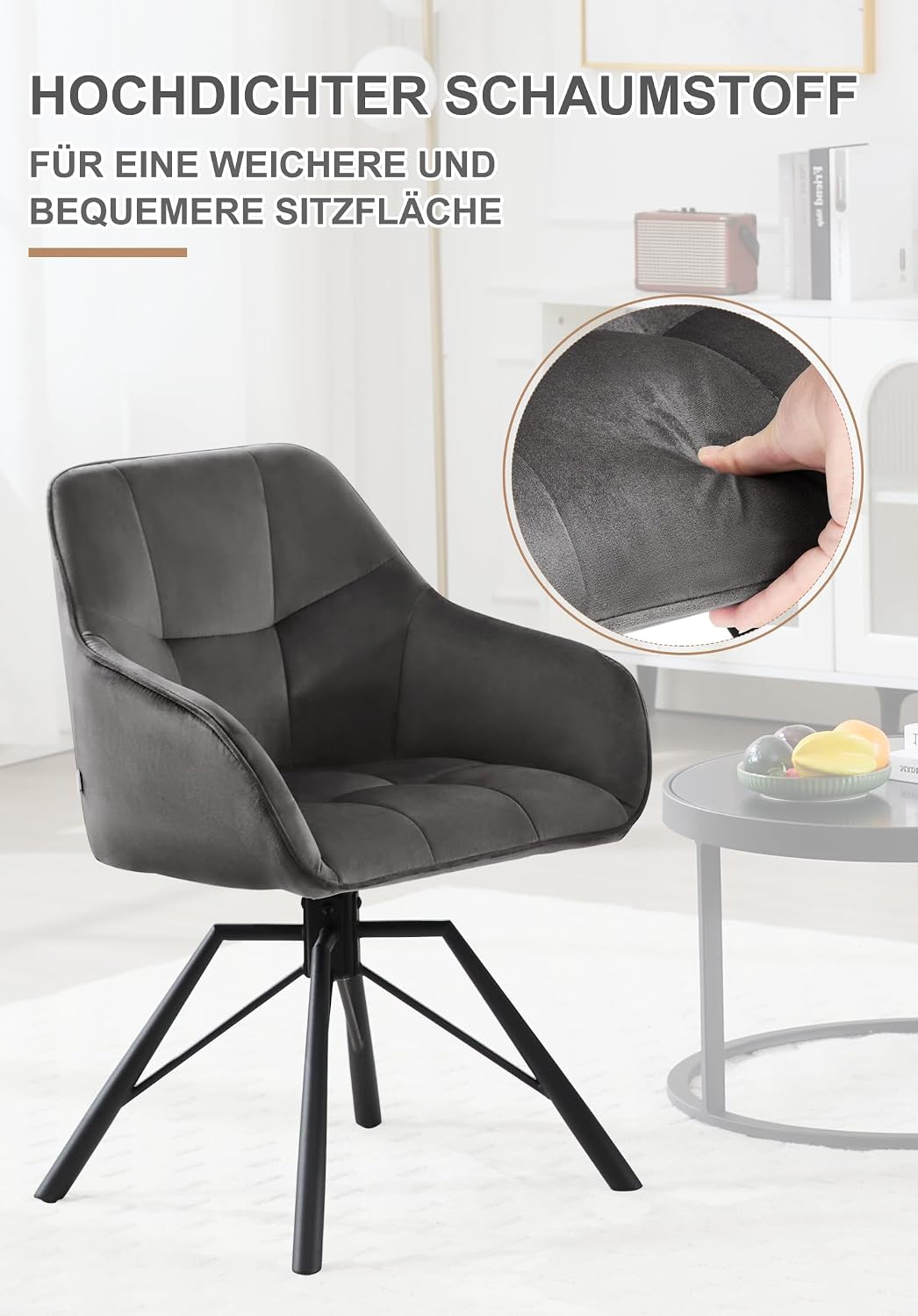WOLTU Drehbare Esszimmerstühle 6er Set, Küchenstühle mit Armlehen