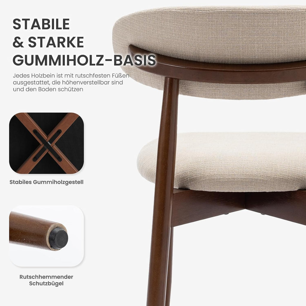 COLAMY Küchenstuhl Esszimmerstühle 4er Set, Moderne Polsterstuhl Essstühle mit Fester Rückenlehne, Stoff Esszimmerstühl mit Holzbein für Esszimmer, Küche, Restaurant, Beige
