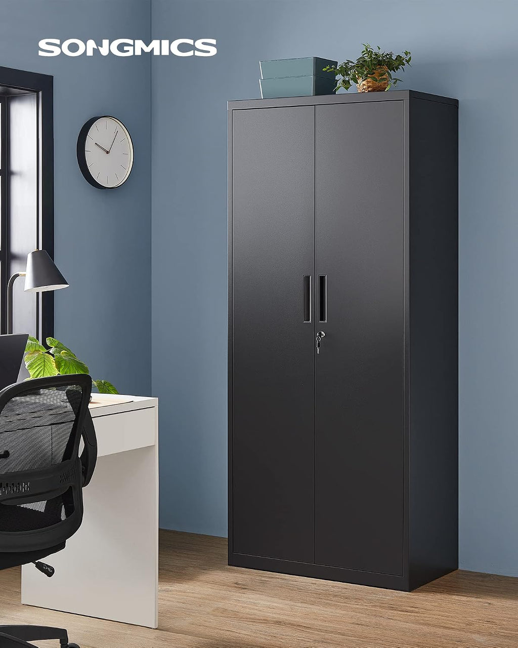 SONGMICS Aktenschrank, Doppeltüren, Schloss, 5 Ebenen, 80 x 40 x 180 cm