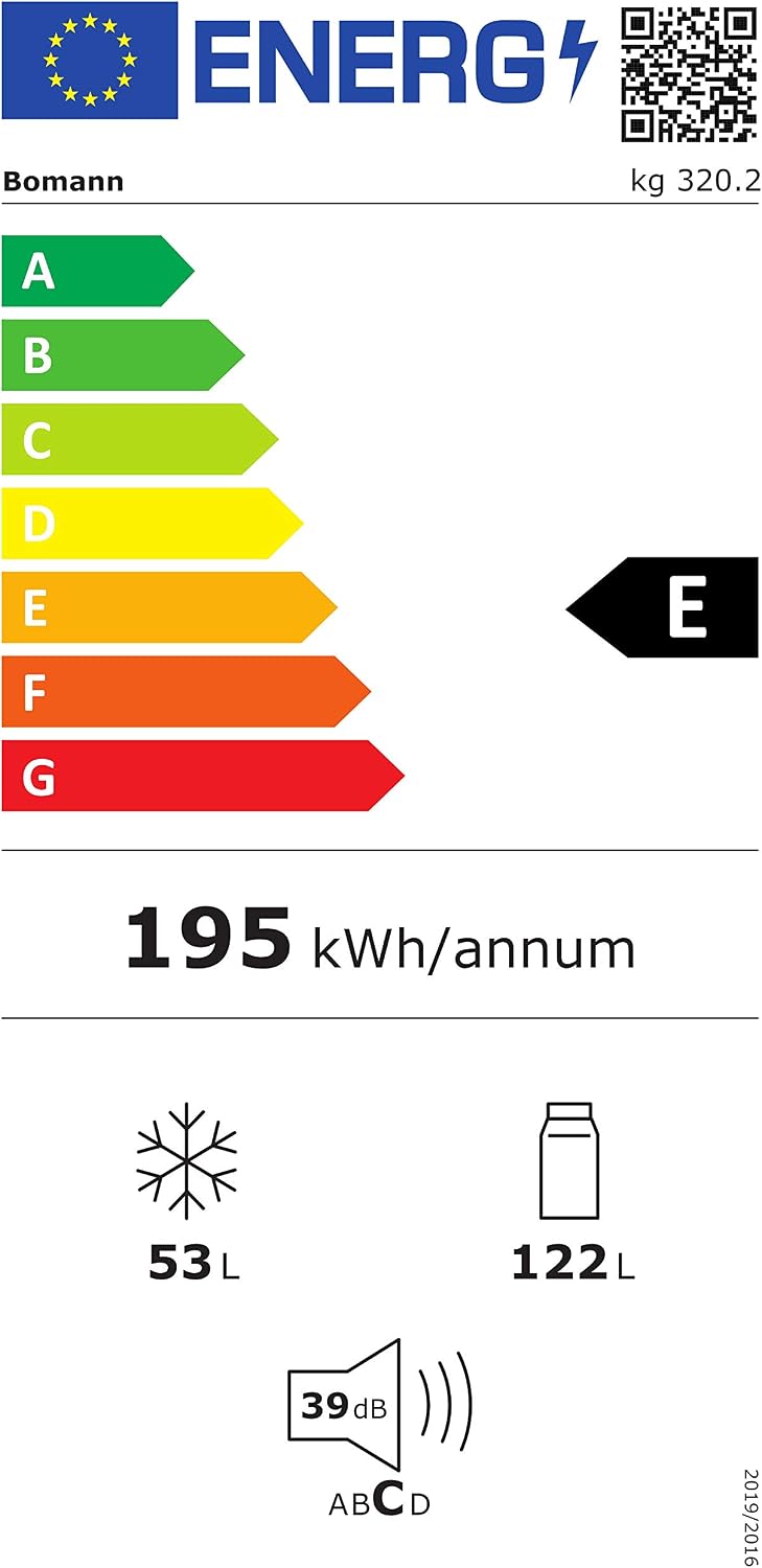 Bomann® Kühlschrank mit Gefrierfach | Energieklasse E | 143cm | Kühl Gefrierkombination leise 39 dB | 3 Ablagen & 3 Schubladen | Türanschlag wechselbar | 175L Kühlgefrierkombi | KG 320.2 inox