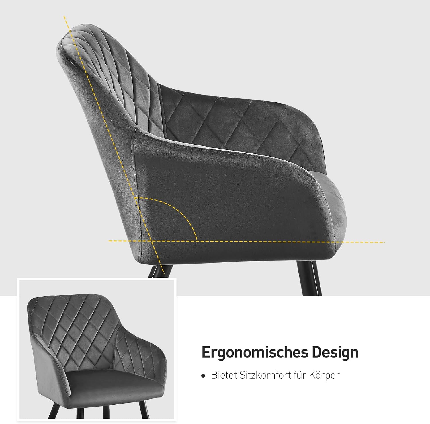CLIPOP Esszimmerstühle 2er Set, Küchenstühle Grau Samtstoff stühle Polsterstühle mit Armlehne Metallbeine Polstersessel Stühle für Esszimmer Küche (2, Samt Grau)