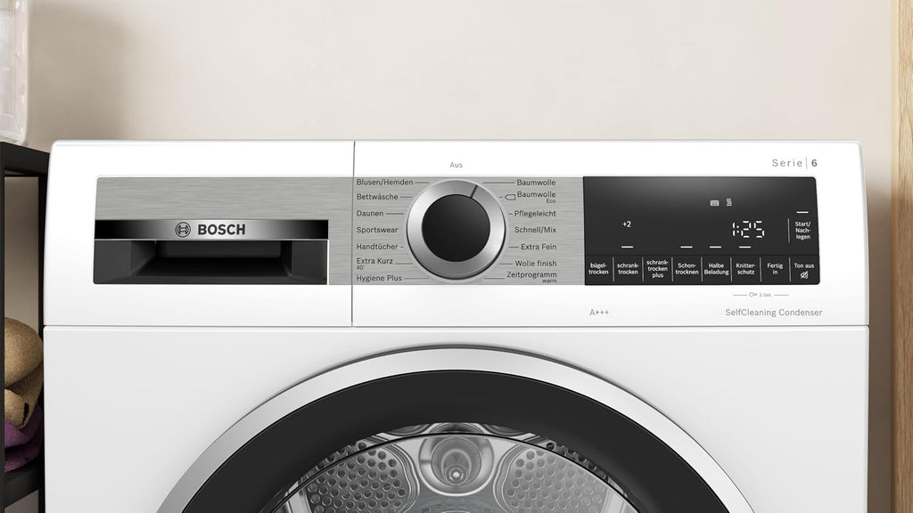 Bosch WQG235D00, Stiftung Warentest GUT (2,2)*, Serie 6, Wärmepumpentrockner 8 kg, Schneller getrocknete Wäsche, Auto Dry, Option Halbe Beladung, Sensitive Drying-System, Selbstreinigender Kondensator