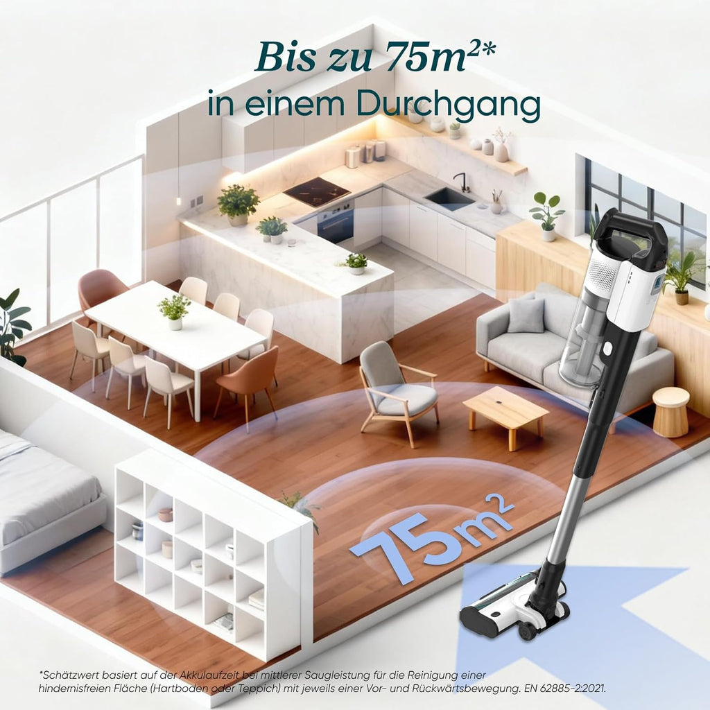 Levoit Akku Staubsauger LVAC 200, bis 75 m², Anti Tangle, 99,9% Effizienz