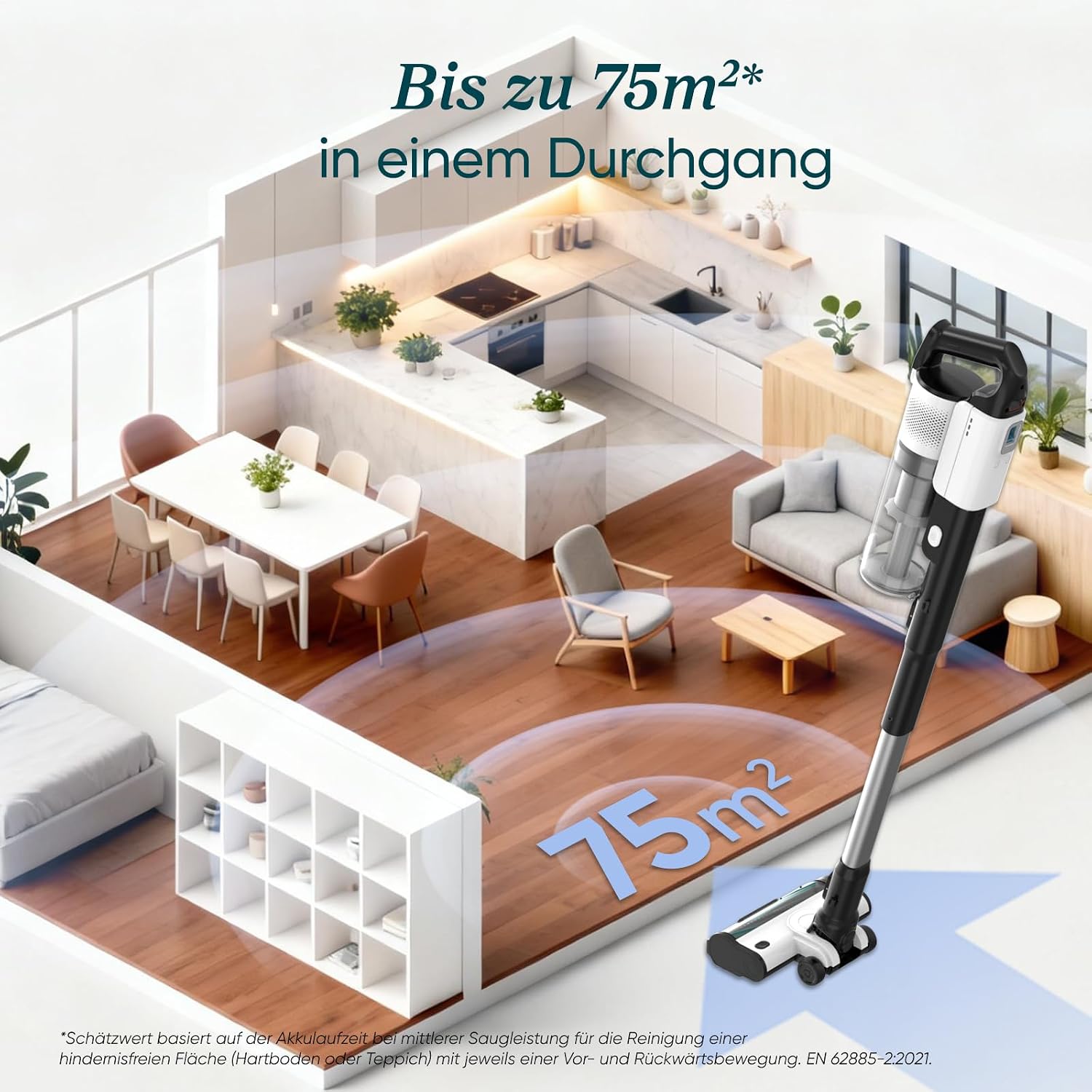 Levoit Akku Staubsauger LVAC 200, bis 75 m², Anti Tangle, 99,9% Effizienz