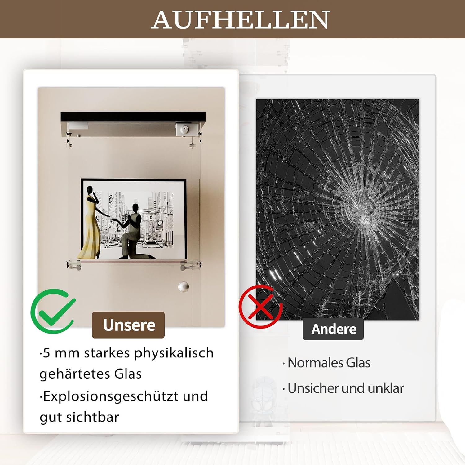 Glasvitrine Standvitrine in Schwarz, 164x42,5x36,5CM Glas Vitrine