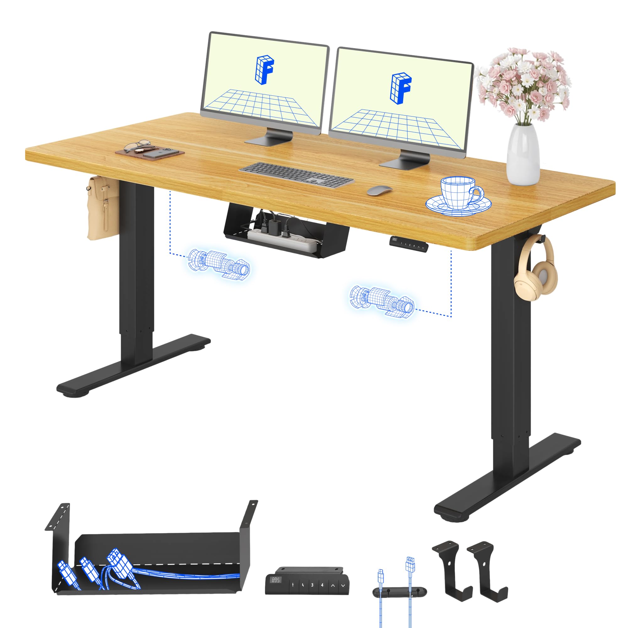 FLEXISPOT Höhenverstellbarer Schreibtisch elektrisch, Doppelmotor 160x80 cm