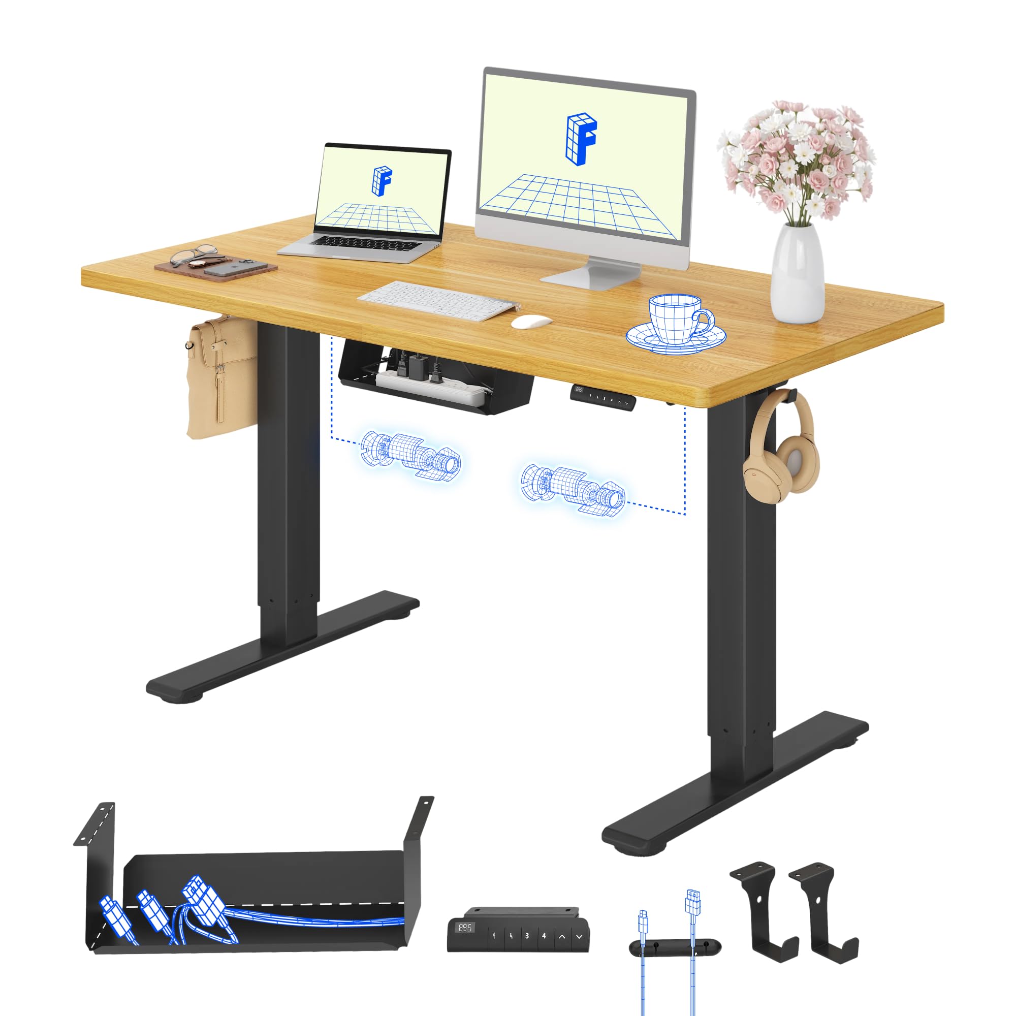 FLEXISPOT Höhenverstellbarer Schreibtisch elektrisch, Doppelmotor 160x80 cm