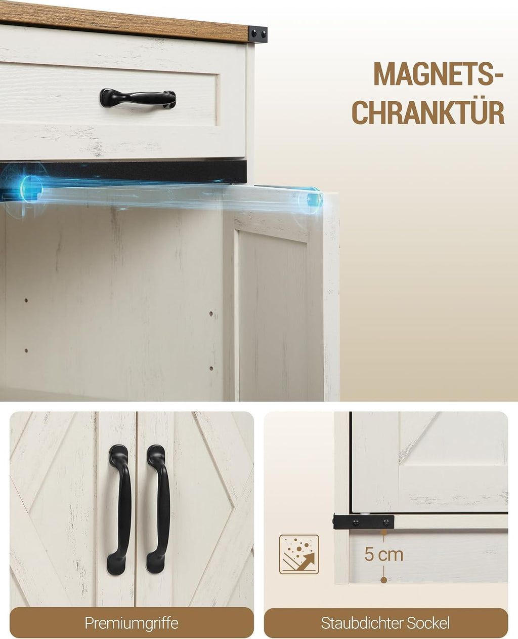 Hzuaneri Sideboard, Buffetschrank mit 2 Schublade, 4 Türen