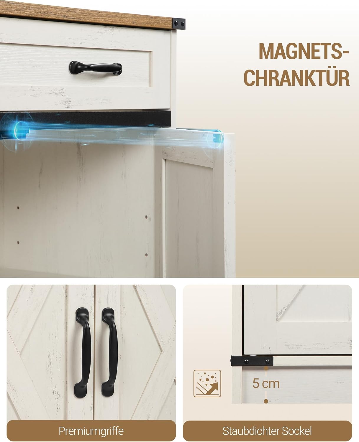 Hzuaneri Sideboard, Buffetschrank mit 2 Schublade, 4 Türen