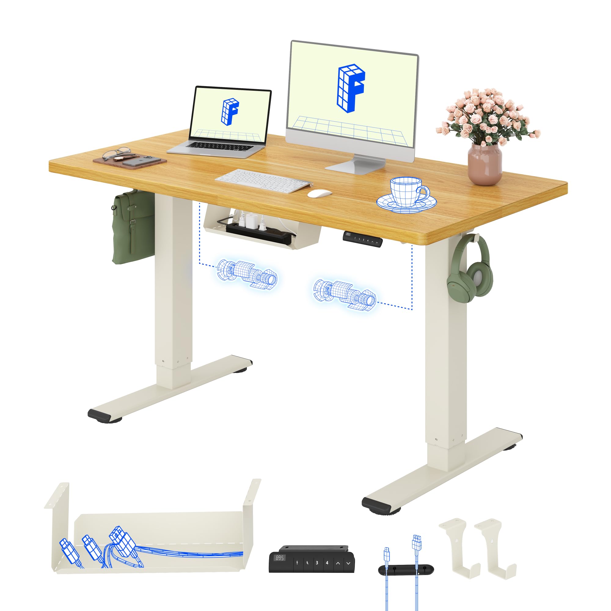FLEXISPOT Höhenverstellbarer Schreibtisch elektrisch, Doppelmotor 160x80 cm