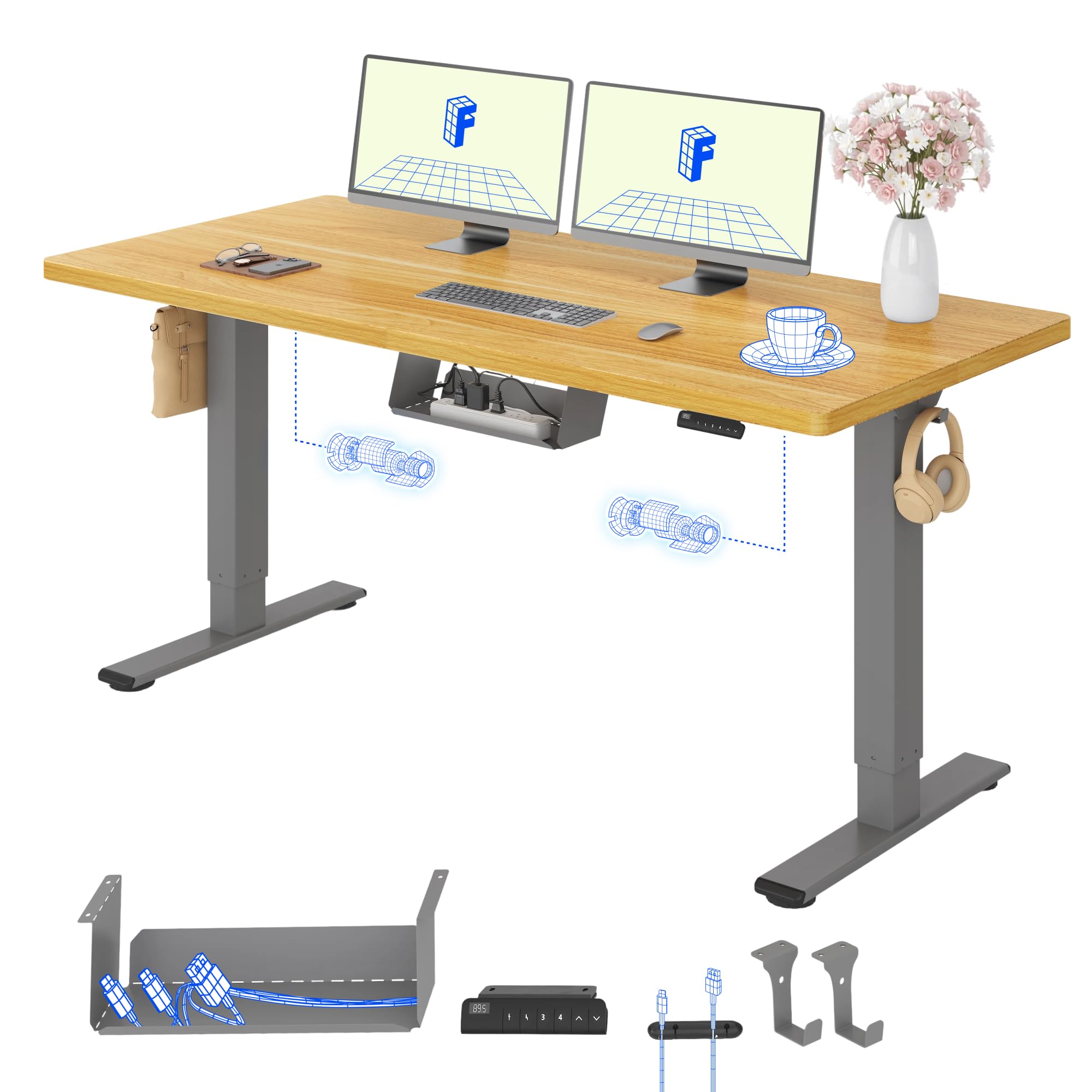 FLEXISPOT Höhenverstellbarer Schreibtisch elektrisch, Doppelmotor 160x80 cm