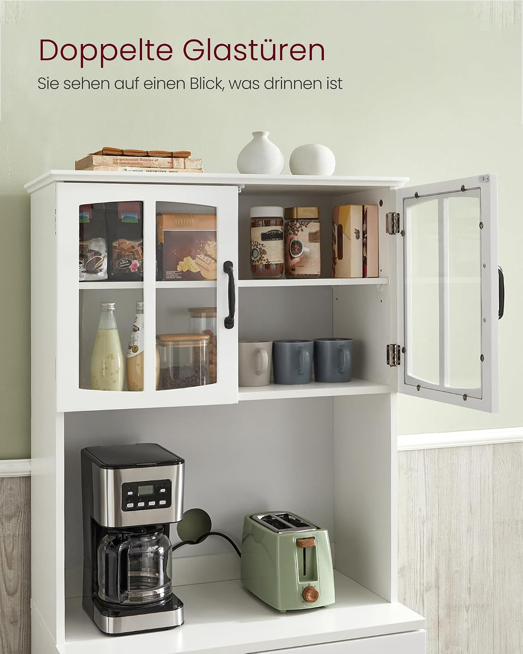 VASAGLE Küchenschrank, für Mikrowellen geeignet, Glastüren, Schublade