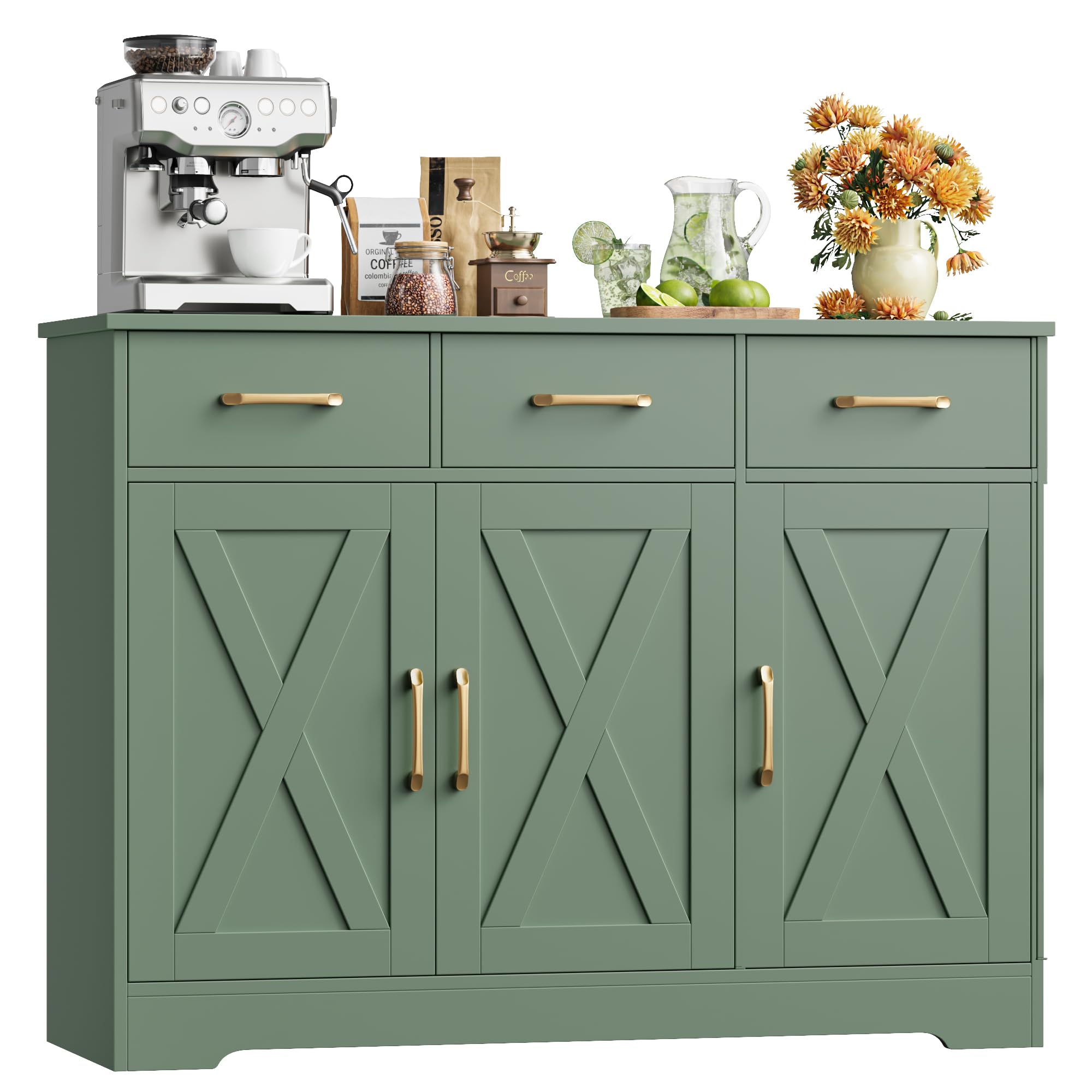 HOCSOK Sideboard, Küchenschrank mit Verstellbaren Ablagen, Weiß & Braun