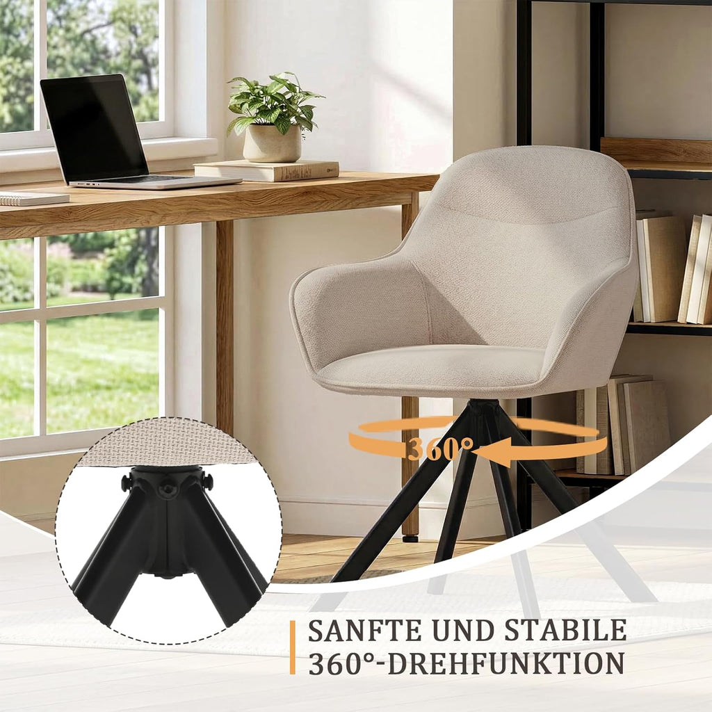 Esszimmerstühle Drehbar 4er Set mit Armlehne, 360° drehbar, Polsterstuhl Leinen, Drehstuhl Esszimmer Beige, Küchenstuhl mit Metallbeine für Esszimmer, Wohnzimmer, Büro