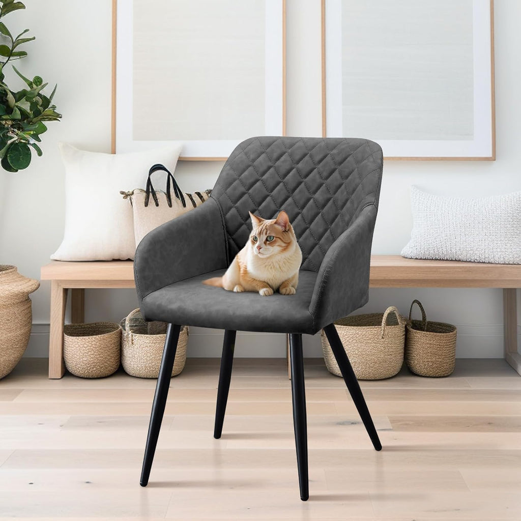 CLIPOP Esszimmerstühle 4er Set, Küchenstühle Grau Kunstlederstoff stühle Polsterstühle mit Armlehne Metallbeine Polstersessel Stühle für Esszimmer Küche (4, Kunstleder Grau)