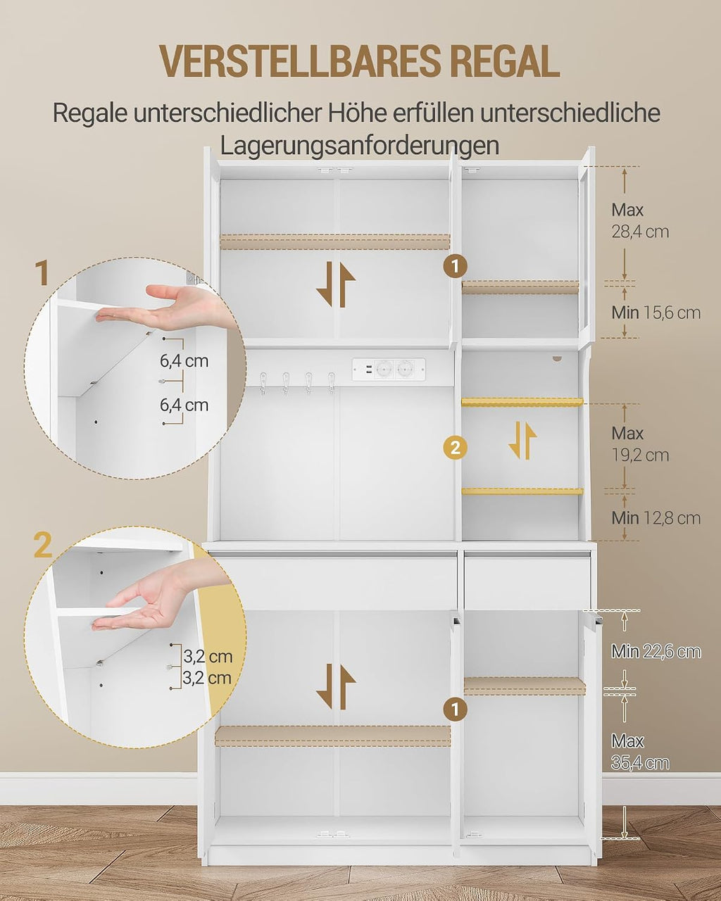 Hzuaneri küchenschrank, Buffetschrank, mit Steckdosen und Led-Lichtleisten