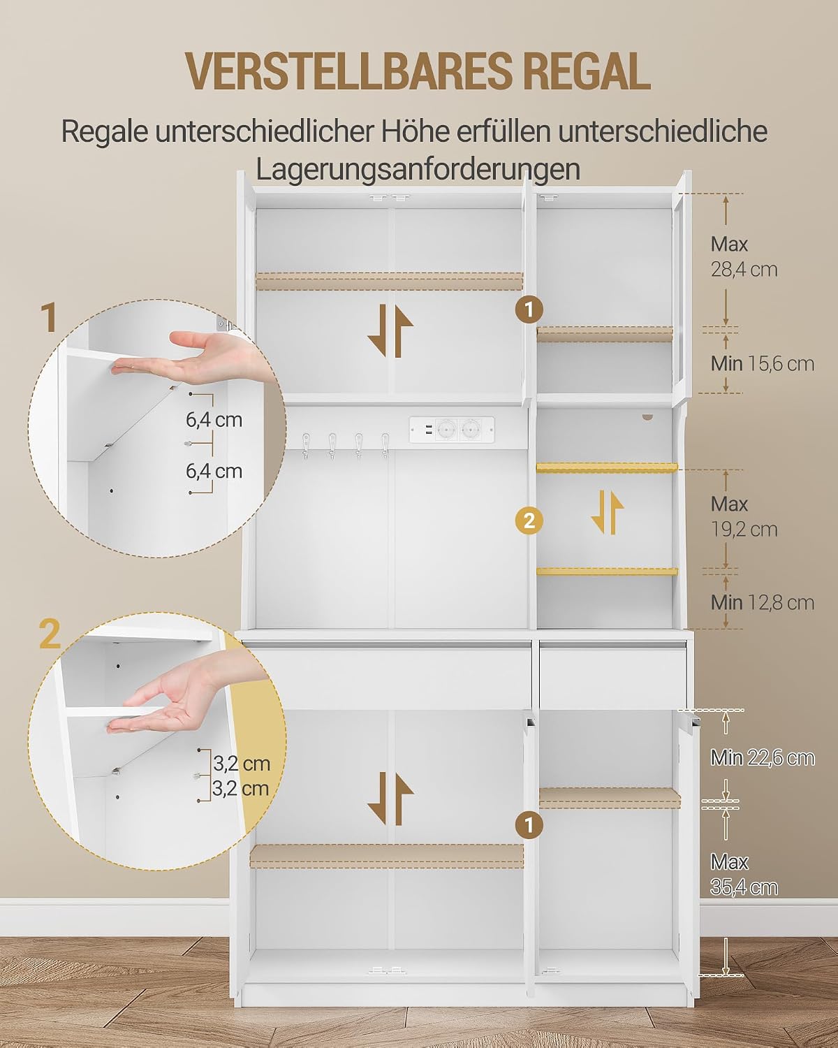 Hzuaneri küchenschrank, Buffetschrank, mit Steckdosen und Led-Lichtleisten